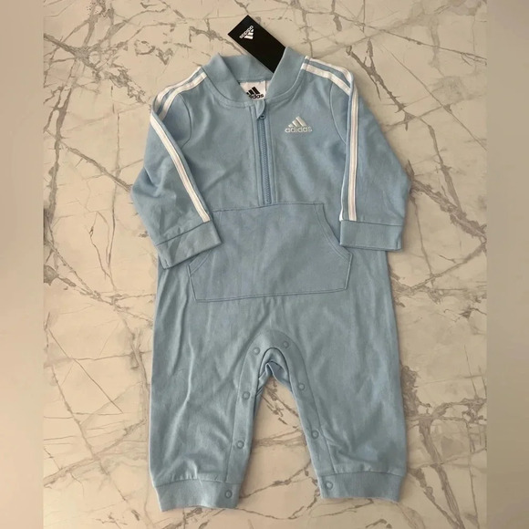 Adidas Sweatsuit Jumpsuit Baby Blue NWT | Size 6M - Picture 1 of 6